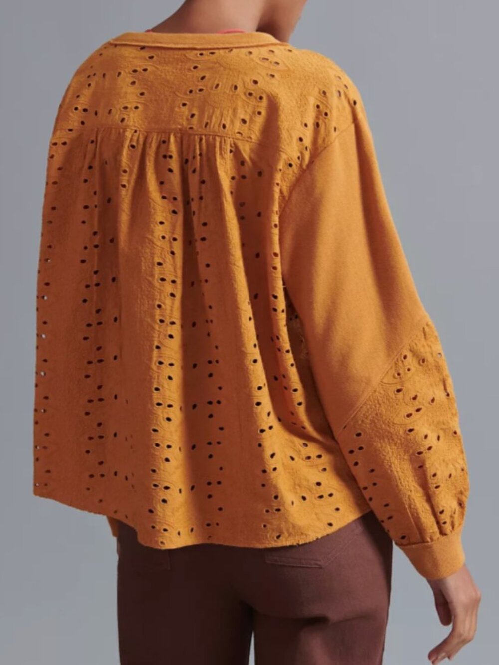 Pilcro Anthropologie Rust Eyelet Mixed Media Top XL